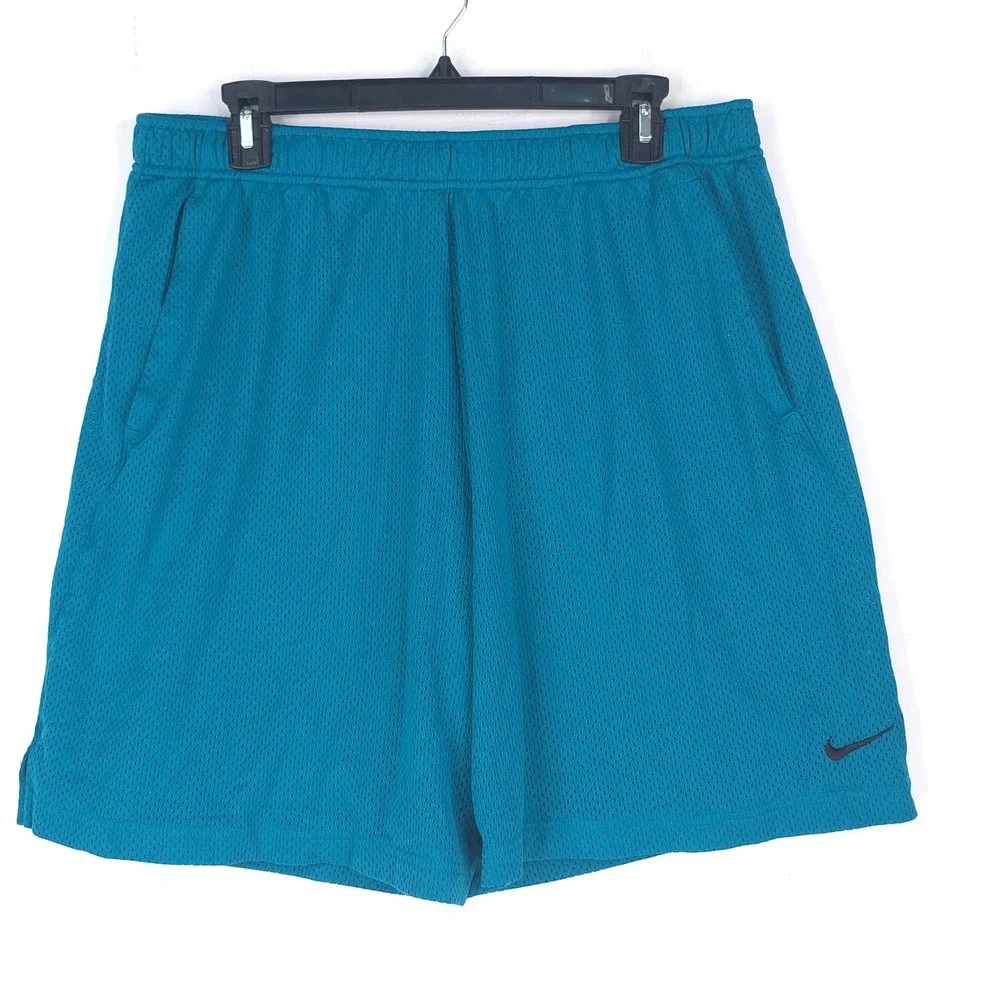 Nike Mens 2XL Monster Mesh Basketball Shorts Teal Blue Swoosh Pockets Stretch